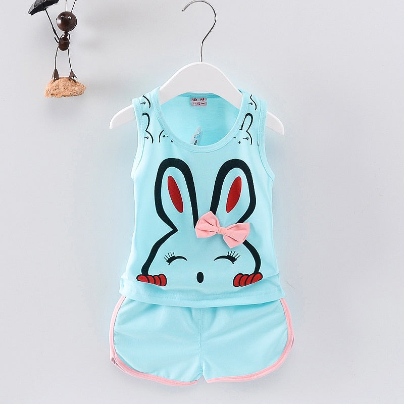 Summer 2Pcs Clothing Set for Girls Cute Top Bunny Design + Shorts - Pink & Blue Baby Shop - Review