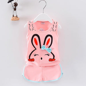 Summer 2Pcs Clothing Set for Girls Cute Top Bunny Design + Shorts - Pink & Blue Baby Shop - Review