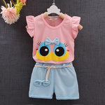 Summer 2Pcs Clothing Set for Girls - Cute Top Duck Design + Shorts - Pink & Blue Baby Shop - Review
