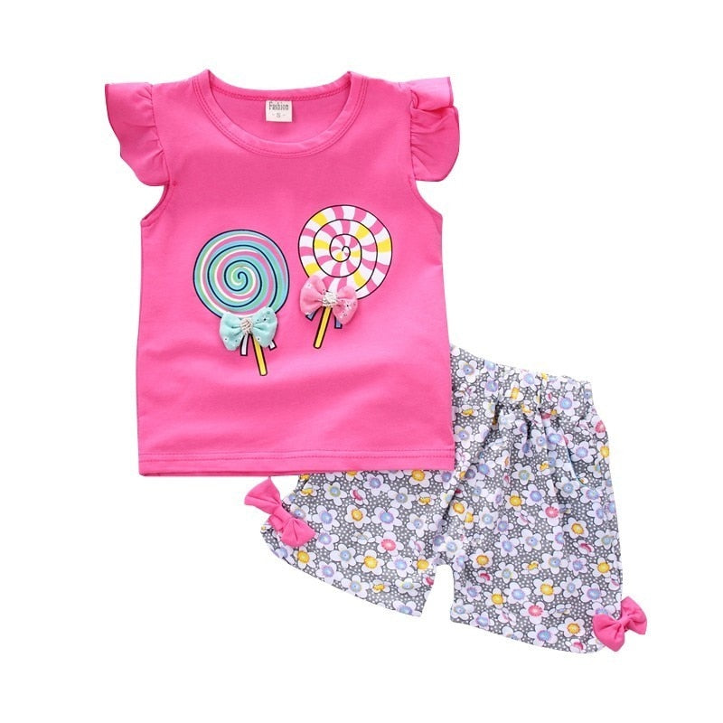 Summer 2Pcs Clothing Set for Girls Top Fashion Design + Shorts - Pink & Blue Baby Shop - Review
