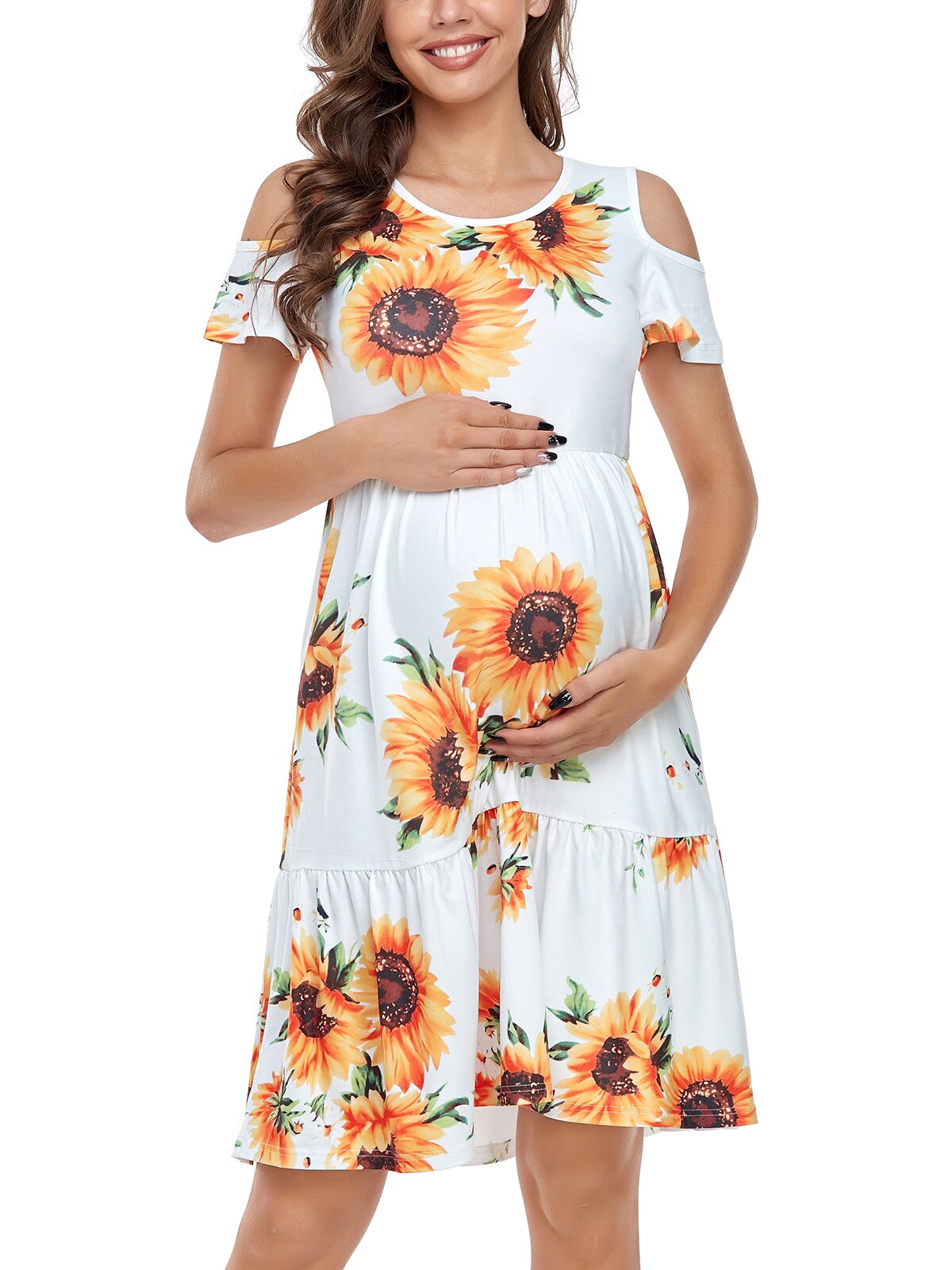 Summer Casual Cold-Shoulder Sleeves Maternity Dress – Pink & Blue Baby Shop