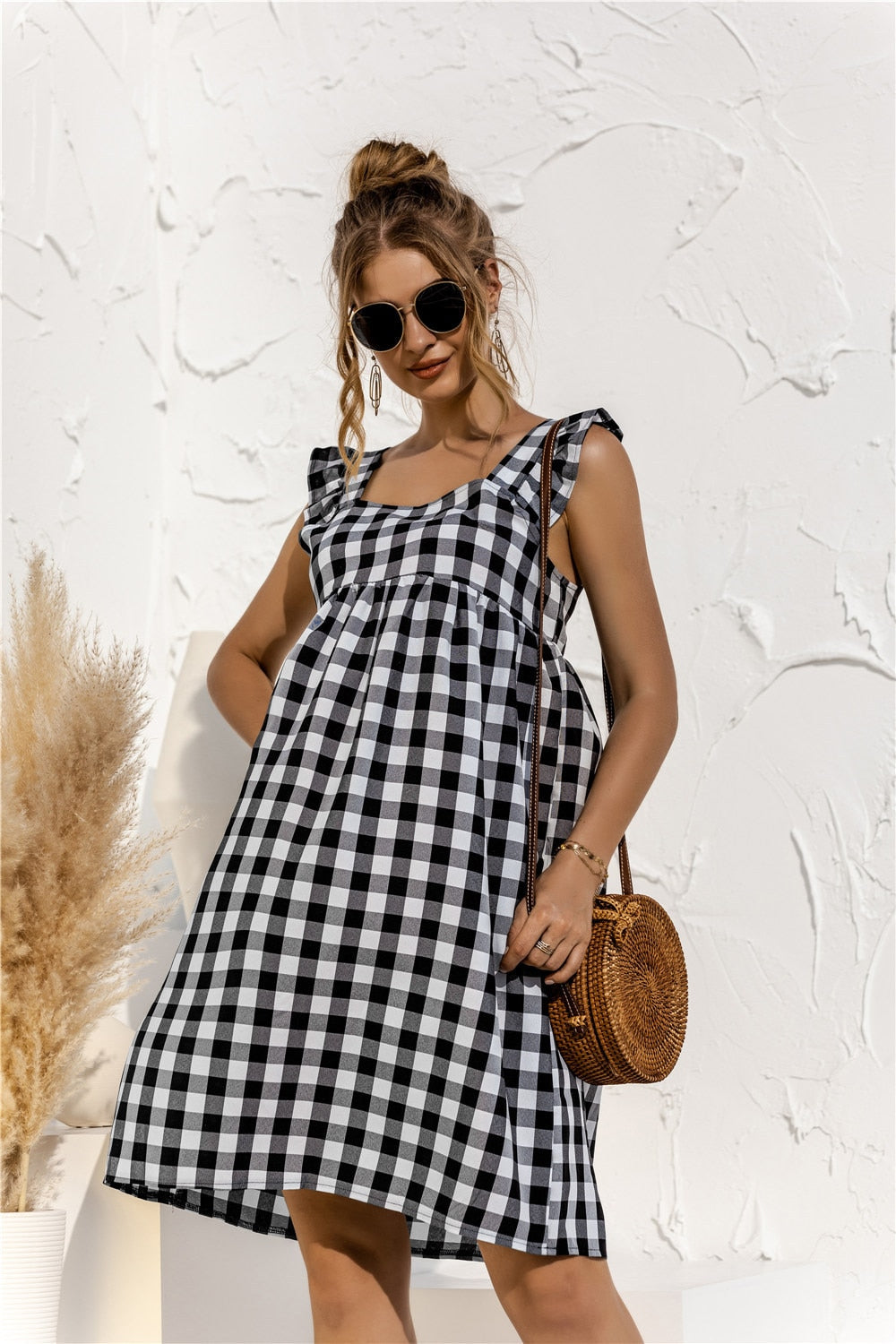 Summer Plaid Tiered Sleeveless Maternity Dress - Pink & Blue Baby Shop - Review