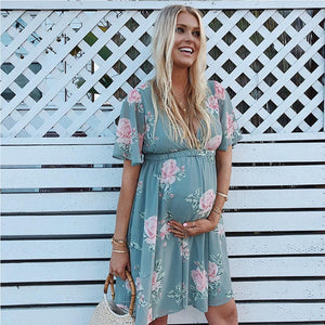 Summer Pregnancy/Nursing Floral Print Dress S / Blue Summer Pregnancy/Nursing Floral Print Dress S / Blue