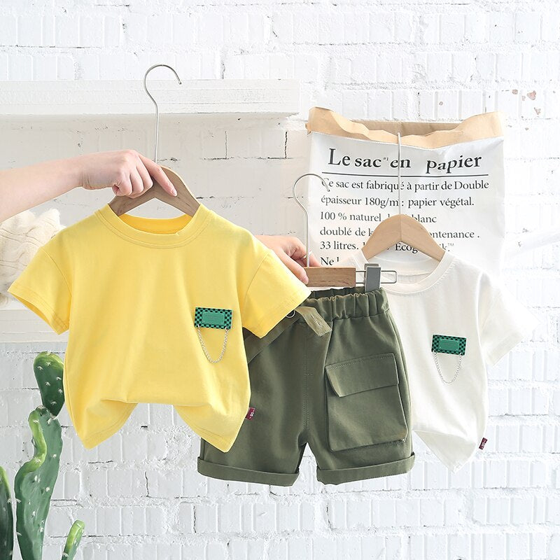 Summer Unisex 2 Pcs Clothing Set Solid Hue Design T-Shirt + Shorts - Pink & Blue Baby Shop - Review