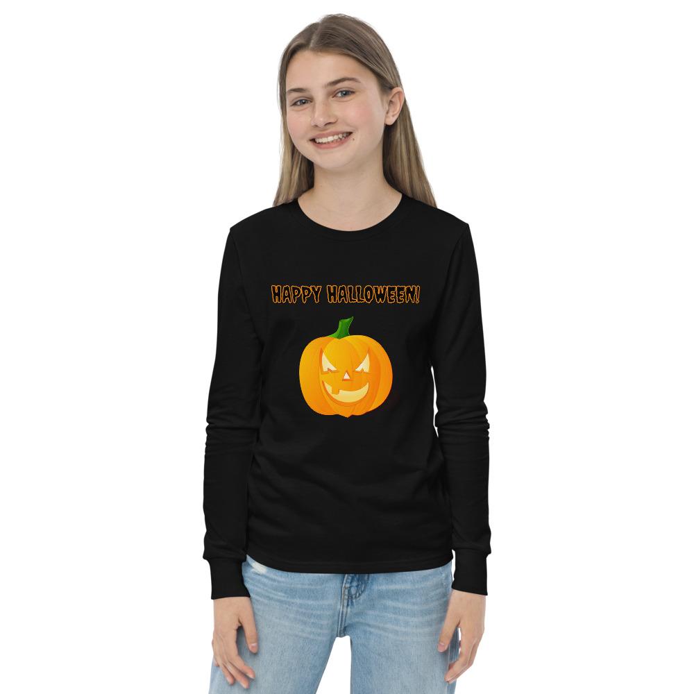 Youth long sleeve tee - Scary Halloween Pumpkin - Pink & Blue Baby Shop - Review